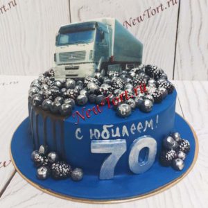 Торт "Грузовик" синий с ягодами в серебре ТМ211