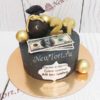Торт "Денежный мешок" с долларами, золотыми шарами и цифрой ТМ226