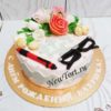 Торт "Сканворд" с очками, ручкой, цветами и макарунс ТЖ270