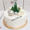 Новогодний торт "Снежный лес" с елками, шарами, бусинами и посыпкой НТ188