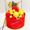 Новогодний торт "Золотая звезда" красный с шарами НТ191
