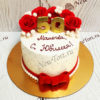 Торт стеганный "Юбилей" с цветмаи, цифрой, бантом и бусинами ТЖ315