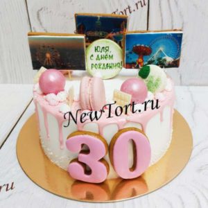 Торт "Мечта" с фотопечатью, макарунс, шарами и потеками ТЖ322