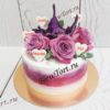 Торт "Сиреневые розы" с живыми цветами, градиентом и надписями ТЖ324