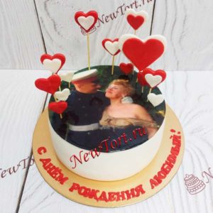 Торт "Лямур" с фотопечатью и сердечками ТЖ326