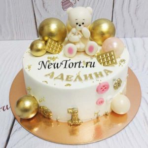 Торт "Золотой ребенок" с фигуркой, золотыми шарами и декором ТГ194