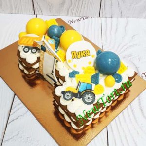 Торт цифра "Именной" с фотопечатью машинок, шарами, шоколадом и кремом ТГ198