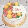 Торт "Пионовое чудо" с кремовыми цветами, бусинами и надписью ТЖ491