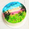 Торт "Наслаждайся моментом" с пейзажем из крема и надписью ТЖ507