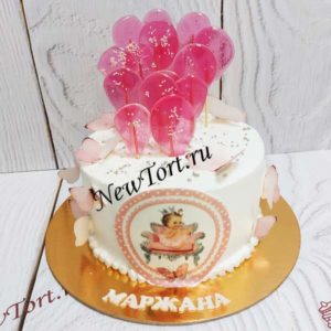 Торт для девочки "Мир бабочек" с леденцами, фотопечатью и сахарными бабочками ТД658