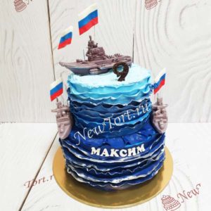 Торт "Крейсер на волнах" с кораблями, флагом и декором ТД704