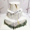 Свадебный торт "Мрамор" с узором и декором из листьев СТ565