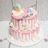 Торт для девочки "Розовая нежность" с потеками, безе и маршмэллоу  ТД675