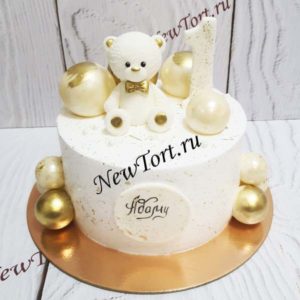 Торт "Полярный мишка" с фигуркой, шарами и золотым декором ТГ205