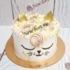 Торт для девочки "Сладкий котик" с мордочкой, белыми и золотыми бусинами и ушками ТД676