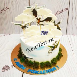 Торт для девочки "Царство драконов" с фотопечатью и декором ТД683