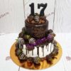 Торт для девочки "Шоколадный фонтан" двухъярусный, с клубникой в шоколаде и потеками ТД684