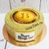 Торт "Один Биткоин" золотой с бусинами и фотопечатью ТМ344