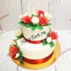 Торт "Цветочное очарование" с узорами, розами и лентой ТЖ552