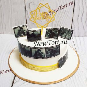 Торт "Фотоархив" с фотопечатью и золотым декором ТЖ560