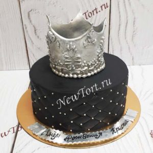 Торт "Серебрянная корона" черный с каретной стяжкой и серебрянными бусинами ТЖ562