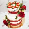 Свадебный торт "Нежность и страсть" с ягодами, цветами и золотым декором СТ573