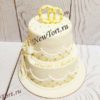 Свадебный торт "Королевский" с золотыми бусинами, бантом и каретной стяжкой СТ578