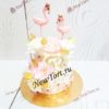 Свадебный торт "Влюбленные фламинго" с цветами, бабочками и золотыми листьями СТ581