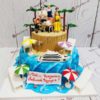Торт "Отпуск мечты" двухъярусный с фигурками, пальмами, яхтой и морем ТМ400