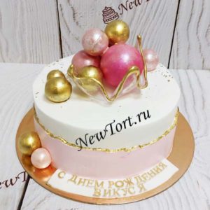 Торт для девочки с шарами и карамелью ТД817