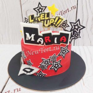 Торт "Level Up" со звездами и надписями ТД822