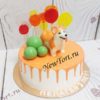 Торт "Веселый корги" фигуркой собачки, леденцами, шарами и потеками ТД779