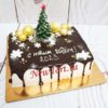 Новогодний торт "Ночной лес" прямоугольный с елкой, шарами и потеками НТ210