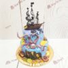 Торт "Черная жемчужина" с пиратским кораблем, морским дном и фотопечатью ТД794