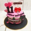 Торт "Black Pink медведь" черный с розовым, фотопечатью и сердечками ТД795