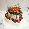 Свадебный торт "Два сердца" двухъярусный с ягодами, потеками и кольцами СТ101