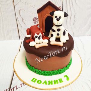Торт "Верные друзья" с фигурками собачек и конурой ТД836