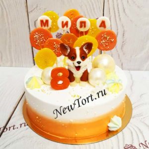 Торт "Сладкий корги" с леденцами, фигуркой собачки и шарами ТД838