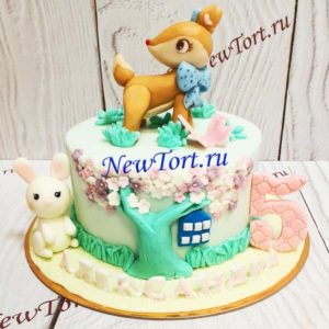 Торт "Сказочный лес" с фигурками, деревом и домом ТД843
