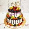 Свадебный торт "Запах лета" с ягодами, фруктами и потеками СТ592