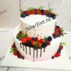 Свадебный торт "Нимфа" с ягодами и потеками СТ602