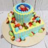 Торт "Сладкая история" с ягодами, фотопечатью, потеками и кремом ТД853