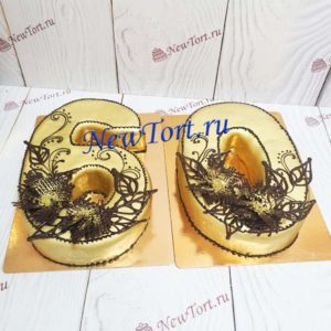 Торт "Золотые цифры" с шоколадными узорами ТЖ586