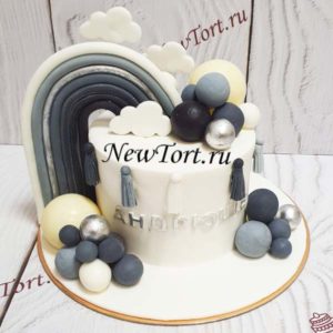 Торт "Лофт радуга" с шарами, облаками, и надписью ТД854