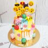 Торт "Радостные смайлы" с яркими потеками, макарунс и леденцами ТД856