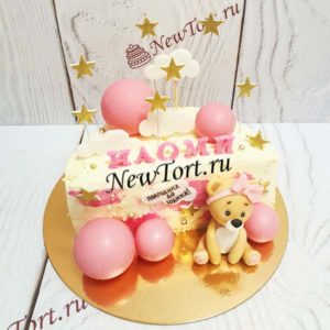 Торт "Седьмое небо" с фигуркой медвежонка, облаками и шарами ТГ219