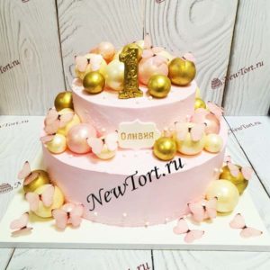 Торт "Мир чудес" с бабочками, шарами и цифрой ТГ221