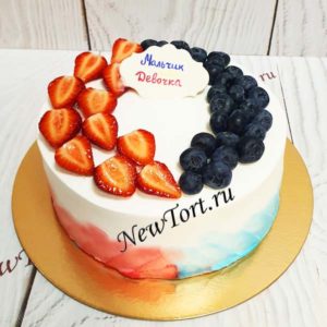 Торт "Сладкая ягодка" с клубникой, голубикой и мазками ТГ227