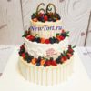 Торт "Для юбиляра" трехъярусный, с ягодами, потеками и узорами ТЖ590