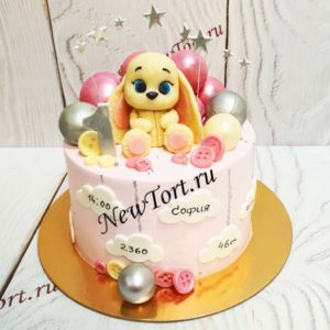 Торт "Пуговка" с фигуркой зайки, шарами и звездами ТГ230